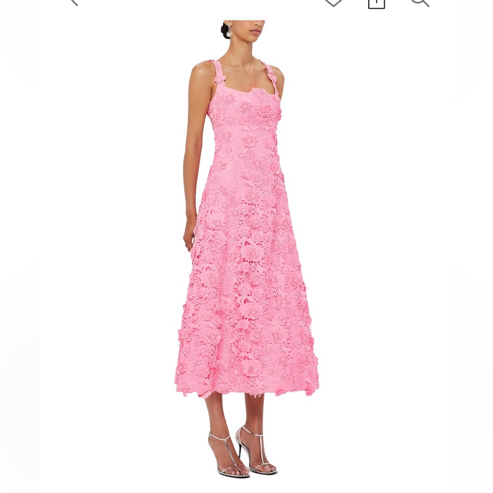 LEO LIN Odette Lace Midi Dress Pink Bubblegum A-Line Sleeveless Size 2 US - Picture 3 of 4